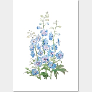 blue purple delphinium ink and watercolor Posters and Art